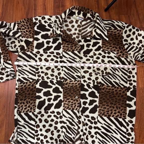 Styles To Go Vintage Tiger Leopard Cheetah Print Fleece Button Up Shirt Size 3X - Picture 6 of 8